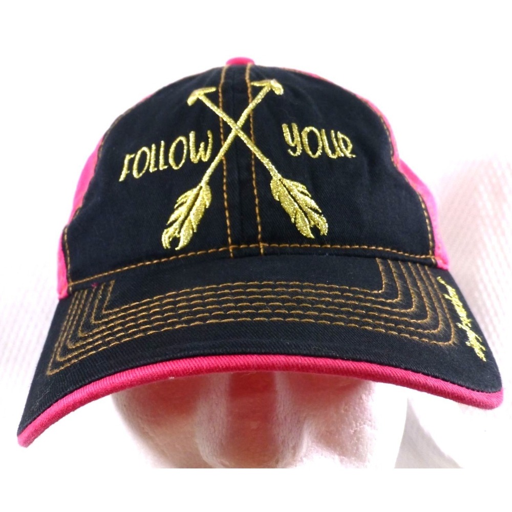 Simply Southern Embroidered "Follow Your Arrow" Pink & Black‎ Cap